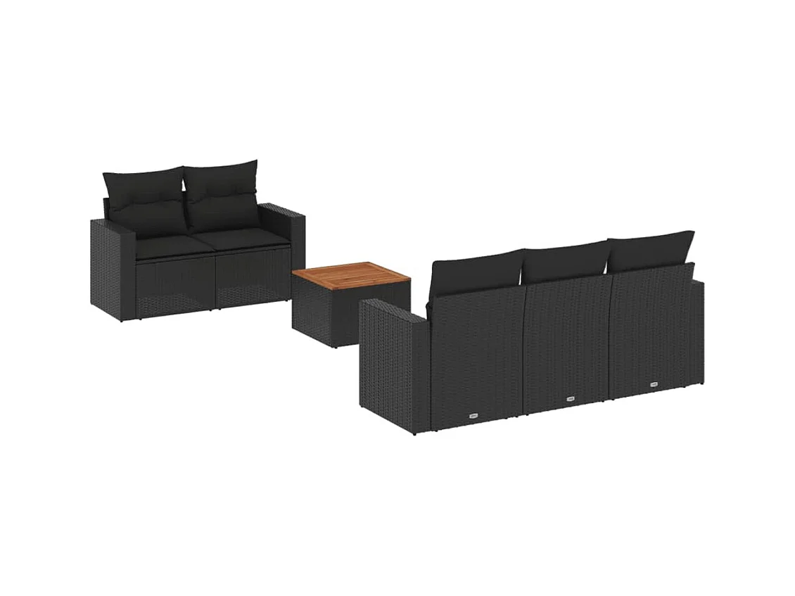 Salon de jardin 6 pcs avec coussins noir résine tressée