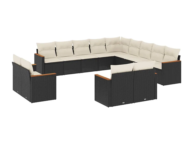Salon de jardin avec coussins 13 pcs noir résine tressée