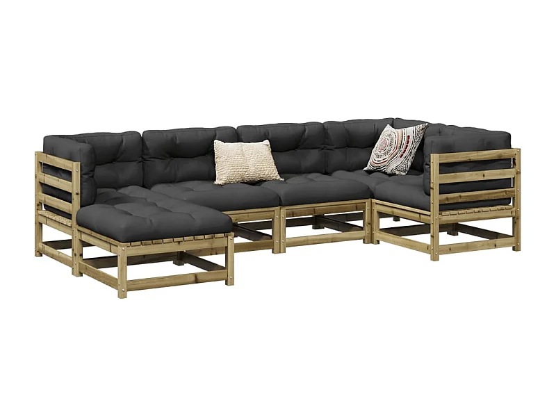 Salon de jardin 6 pcs avec coussins bois de pin imprégné