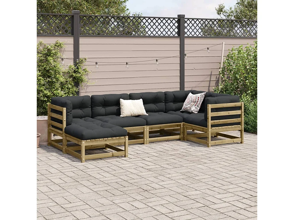 Salon de jardin 6 pcs avec coussins bois de pin imprégné