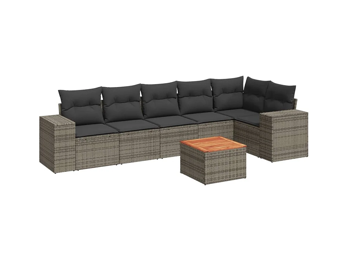 Salon de jardin avec coussins 7 pcs gris résine tressée