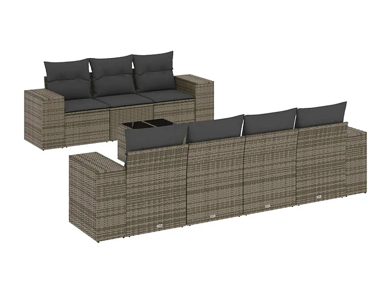 Salon de jardin 8 pcs avec coussins gris résine tressée