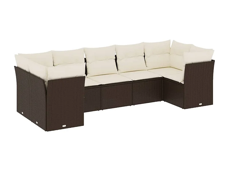 Salon de jardin avec coussins 7 pcs marron résine tressée