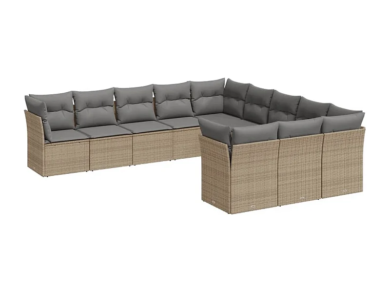 Salon de jardin 11 pcs avec coussins beige résine tressée