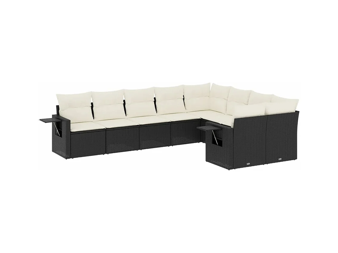 Salon de jardin 9 pcs avec coussins noir résine tressée
