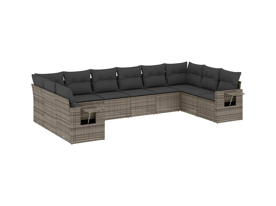 Salon de jardin avec coussins 10 pcs gris résine tressée