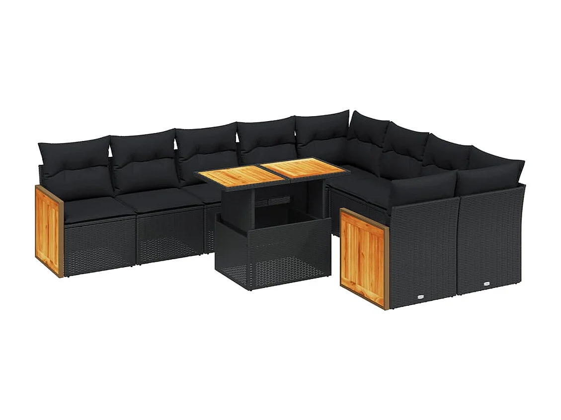 vidaXL Set de sofás de jardín 10 pzas cojines ratán sintético negro