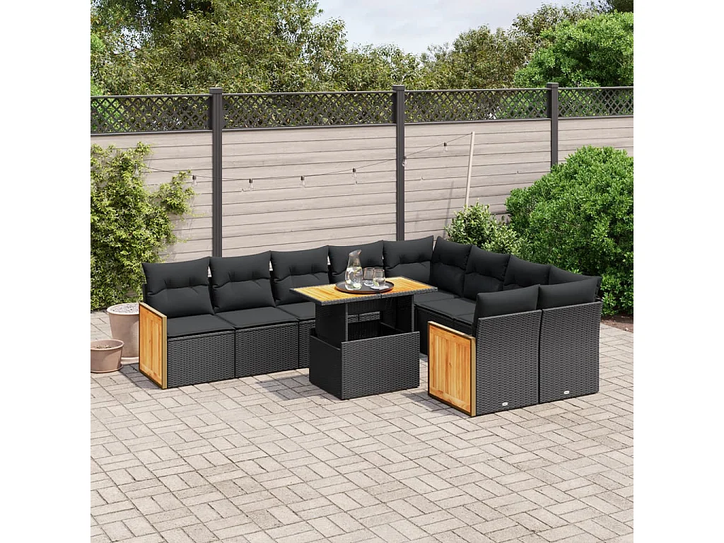 vidaXL Set de sofás de jardín 10 pzas cojines ratán sintético negro