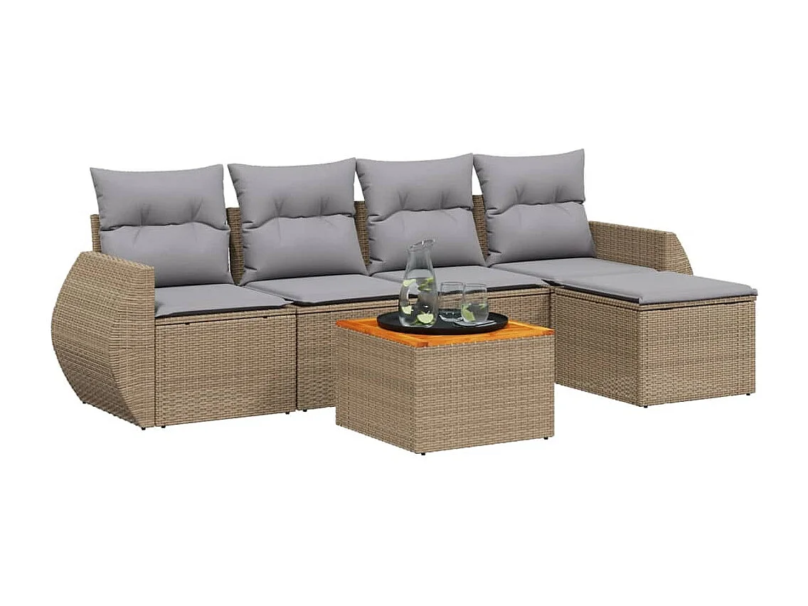 Salon de jardin avec coussins 6 pcs beige résine tressée