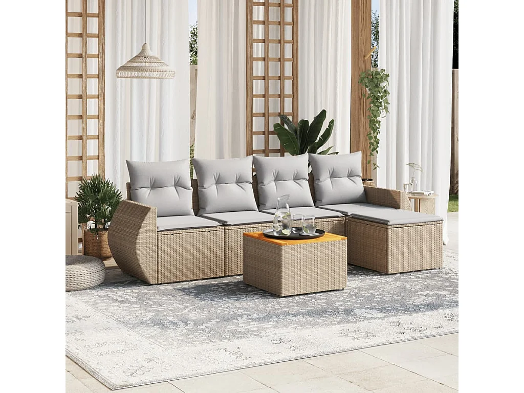 Salon de jardin avec coussins 6 pcs beige résine tressée