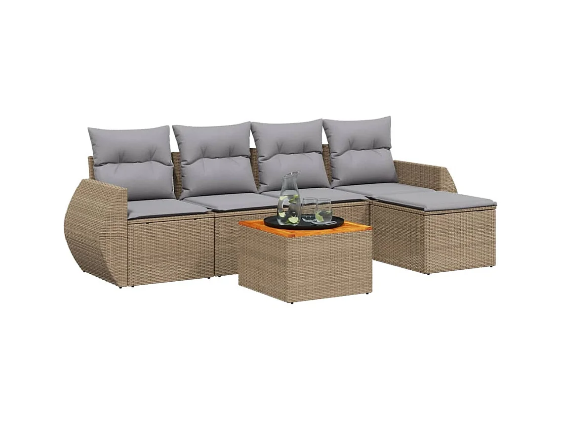 Salon de jardin avec coussins 6 pcs beige résine tressée