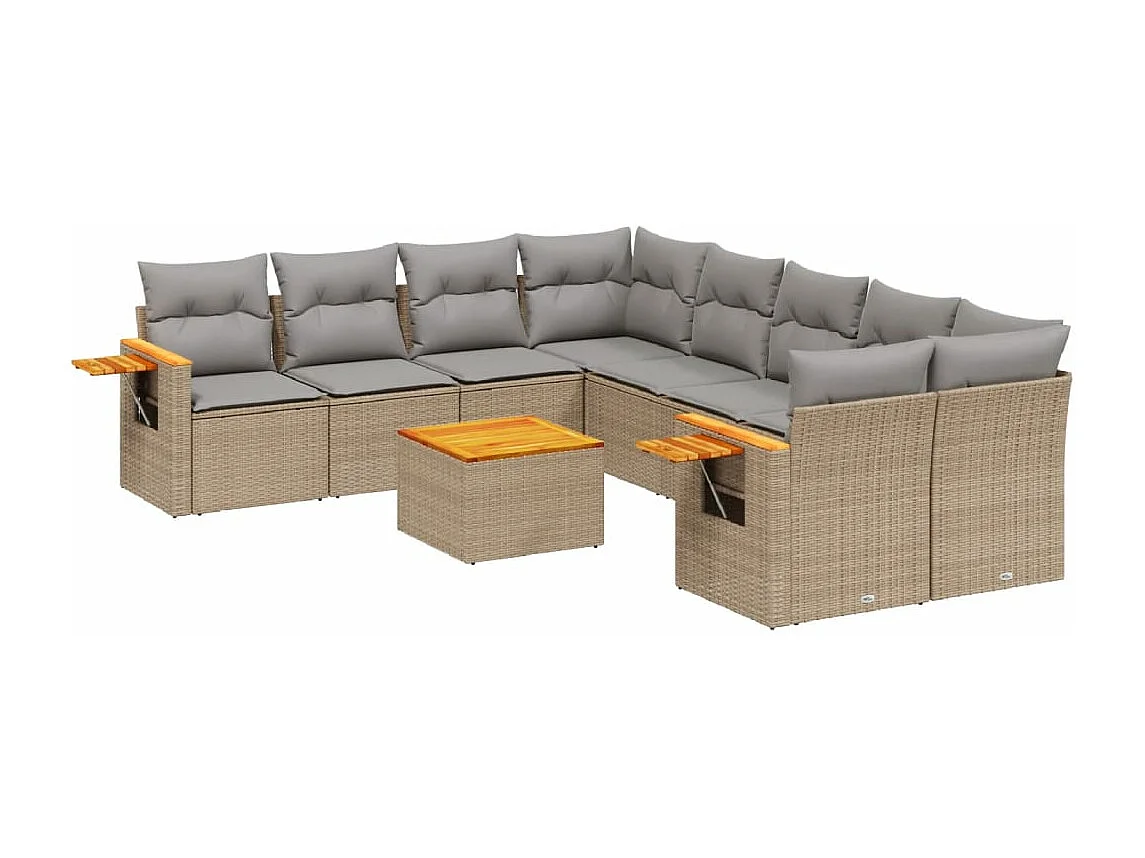 Salon de jardin avec coussins 9 pcs beige résine tressée