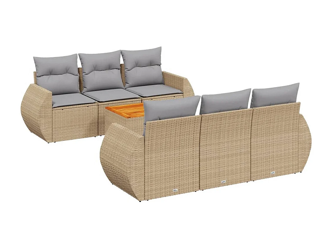 Salon de jardin avec coussins 7 pcs beige résine tressée