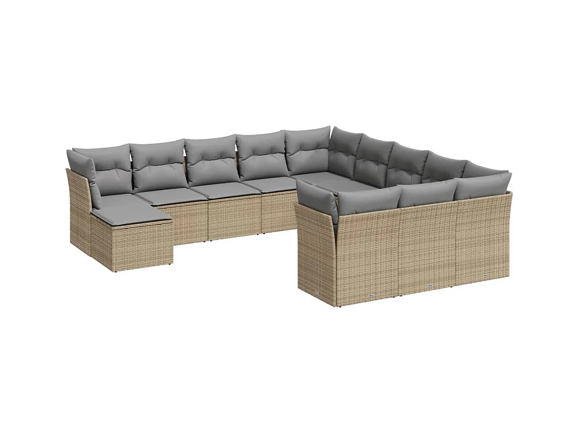 Salon de jardin avec coussins 12 pcs beige résine tressée