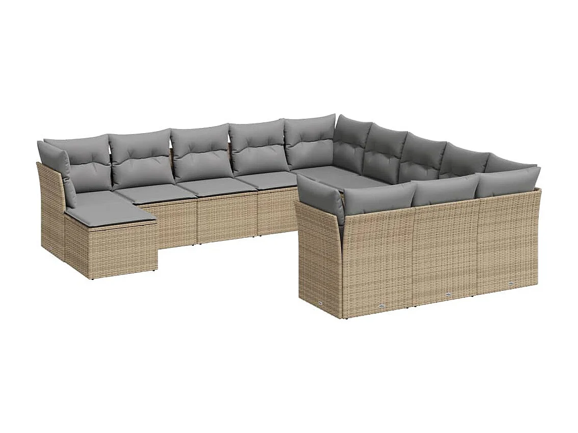 Salon de jardin avec coussins 12 pcs beige résine tressée