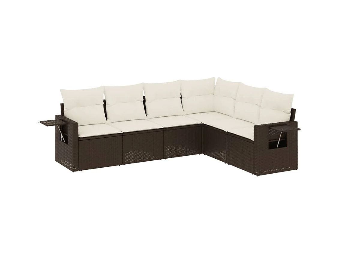 Salon de jardin avec coussins 6 pcs marron résine tressée