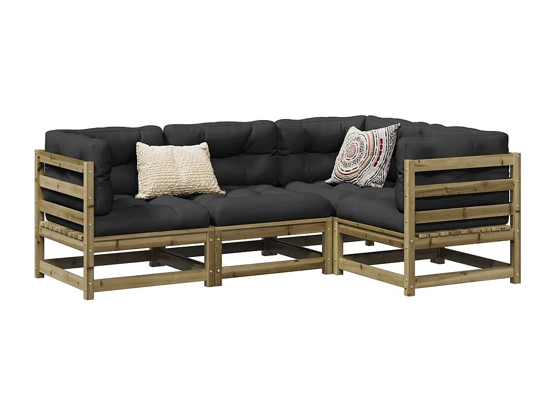 Salon de jardin 4 pcs avec coussins bois de pin imprégné