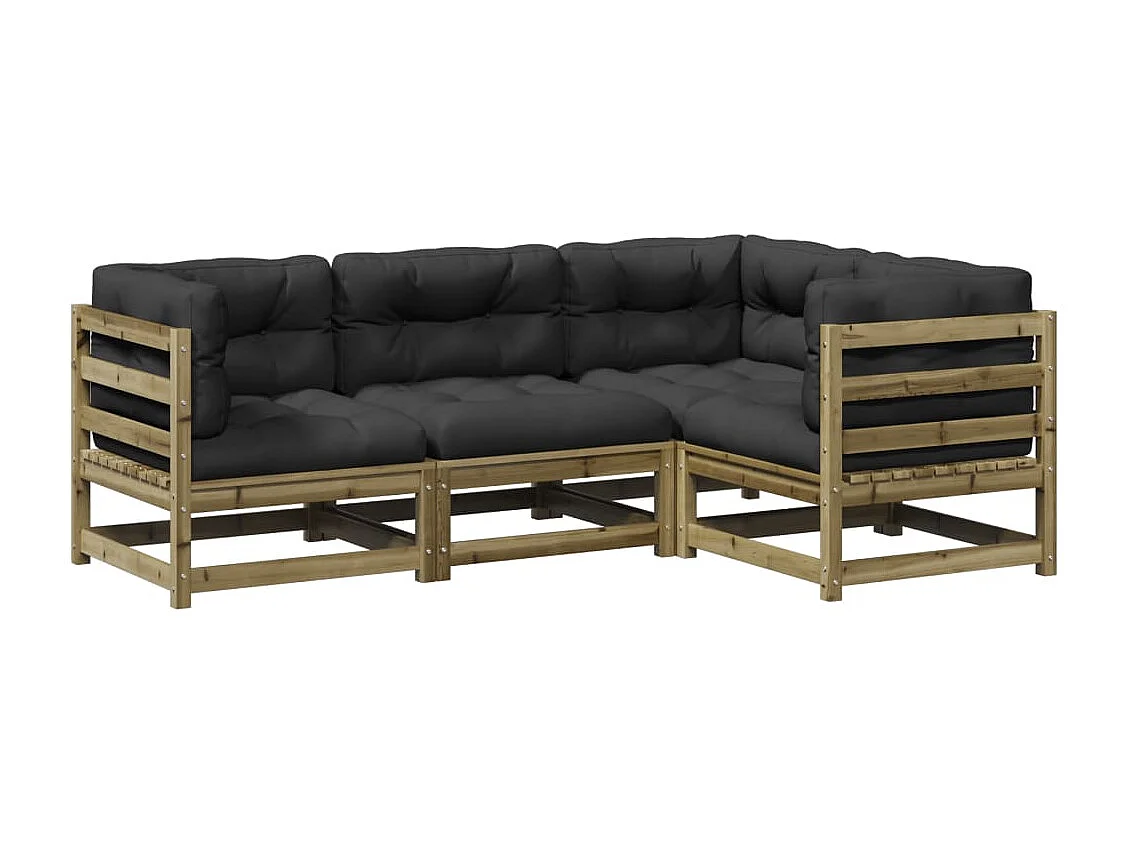 Salon de jardin 4 pcs avec coussins bois de pin imprégné