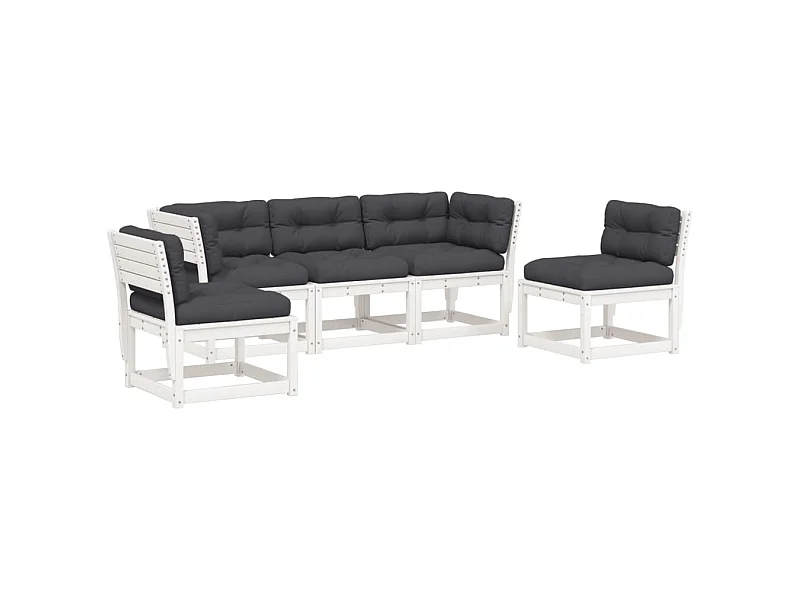 Salon de jardin 5 pcs avec coussins blanc bois massif de pin