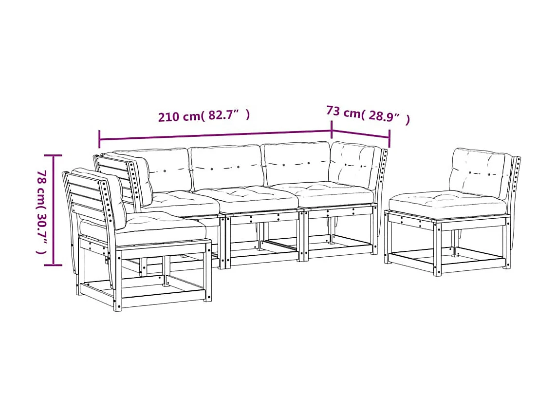 Salon de jardin 5 pcs avec coussins blanc bois massif de pin