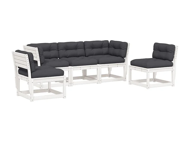 Salon de jardin 5 pcs avec coussins blanc bois massif de pin