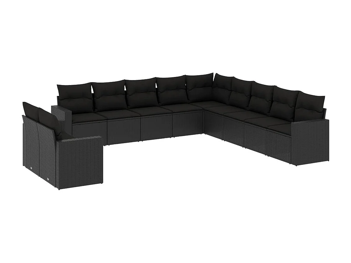 Salon de jardin 11 pcs avec coussins noir résine tressée