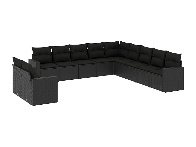 Salon de jardin 11 pcs avec coussins noir résine tressée