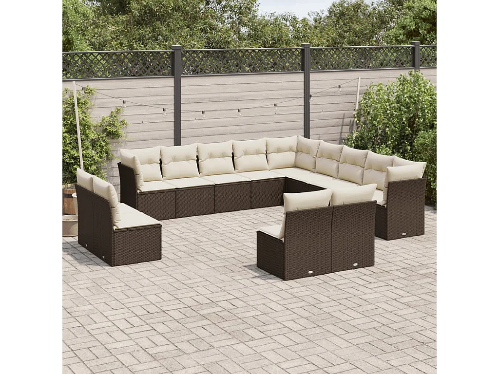 Salon de jardin avec coussins 13 pcs marron résine tressée