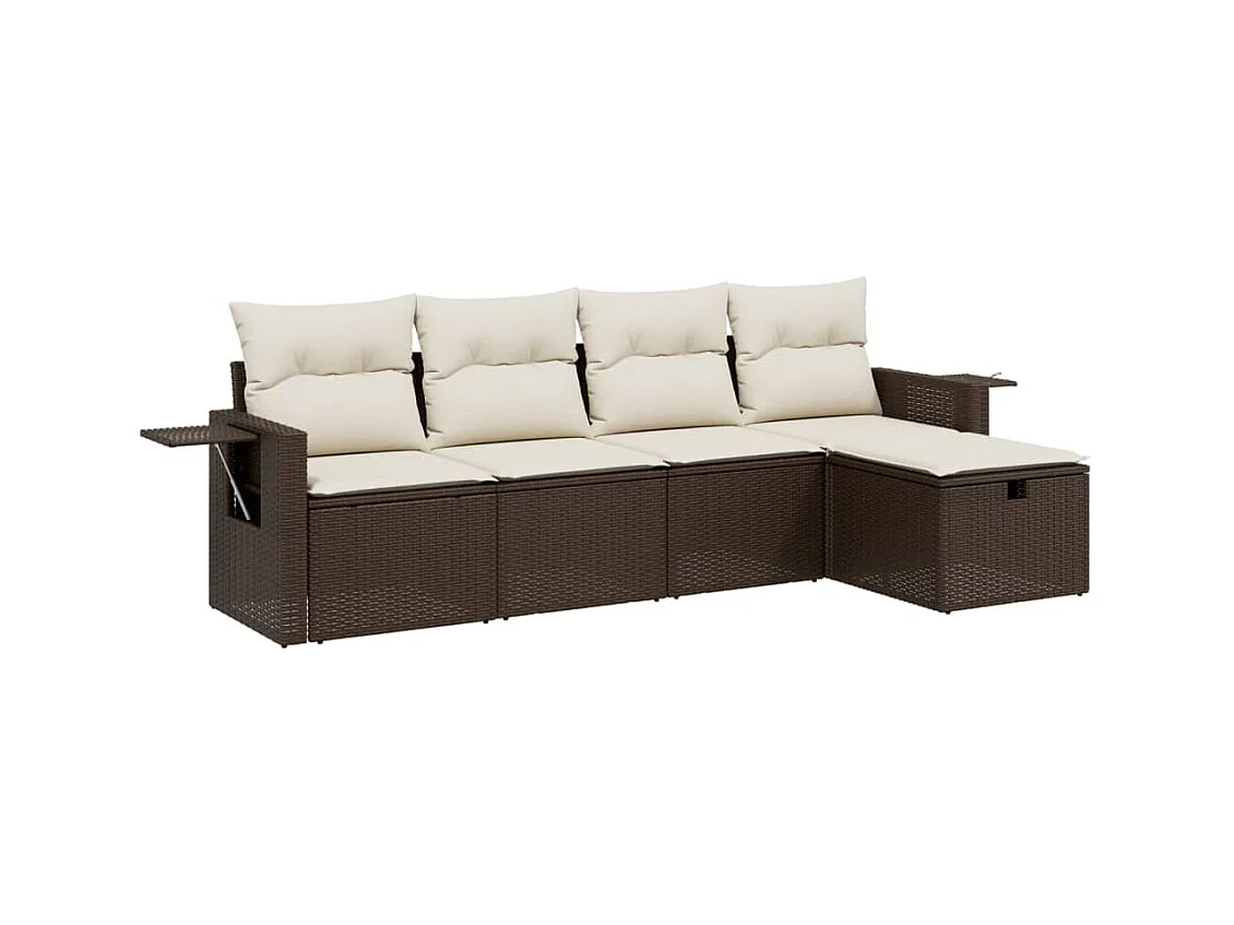 Salon de jardin avec coussins 5 pcs marron résine tressée