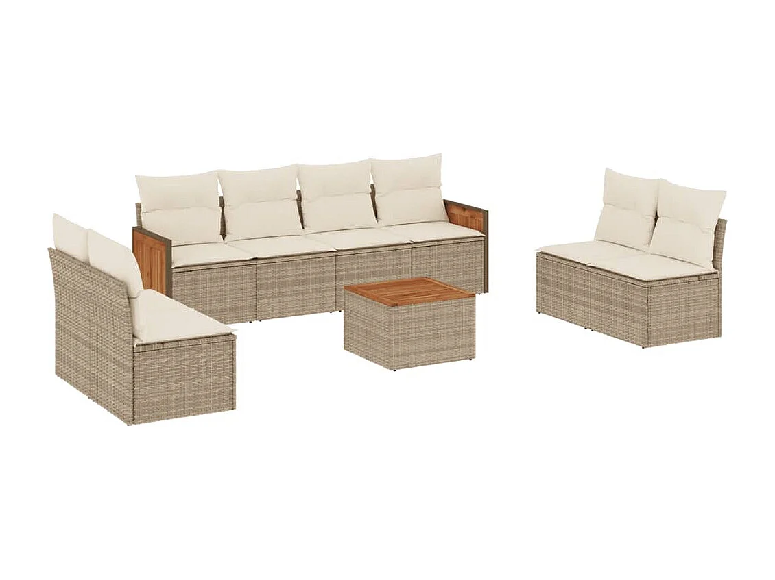 Salon de jardin avec coussins 9 pcs beige résine tressée