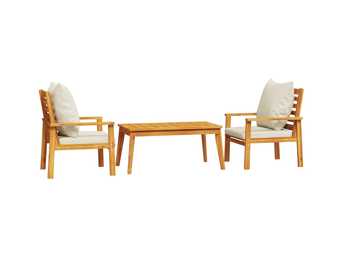 Salon de jardin 3 pcs avec coussins bois massif d'acacia