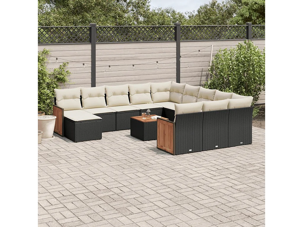 Salon de jardin avec coussins 13 pcs noir résine tressée