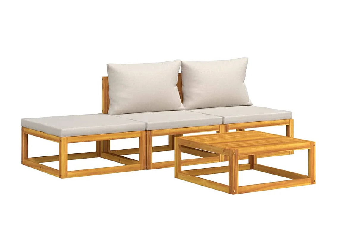 Salon de jardin 4 pcs avec coussins gris clair bois massif