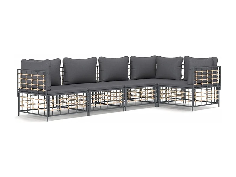 Salon de jardin 5 pcs avec coussins anthracite résine tressée