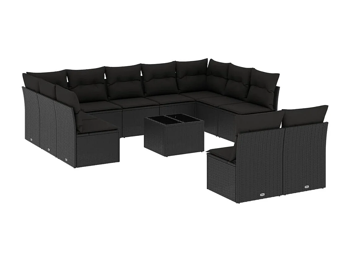 Salon de jardin 12 pcs avec coussins noir résine tressée