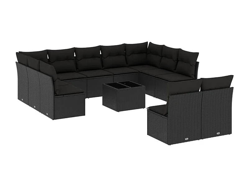 Salon de jardin 12 pcs avec coussins noir résine tressée