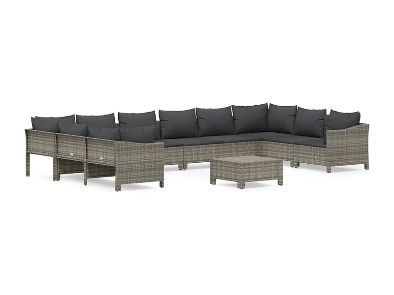 Salon de jardin 11 pcs avec coussins Gris Résine tressée