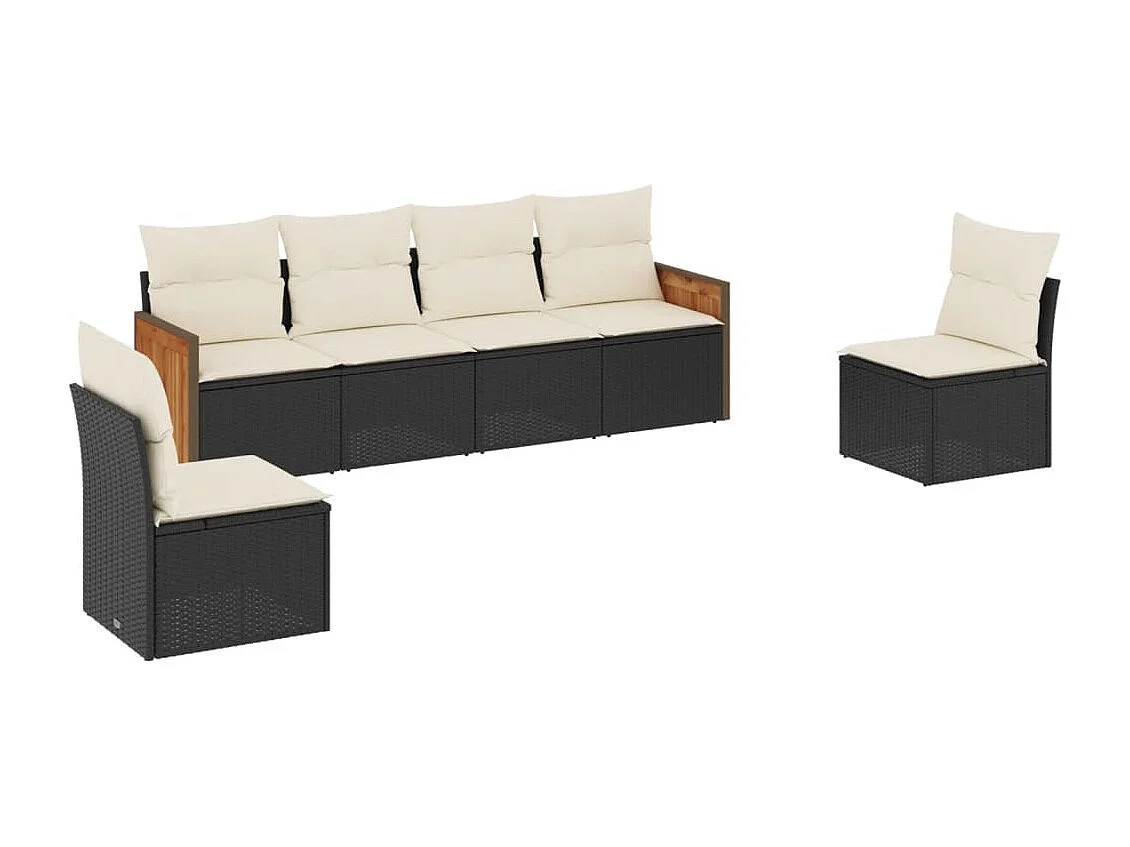 Salon de jardin 6 pcs avec coussins noir résine tressée