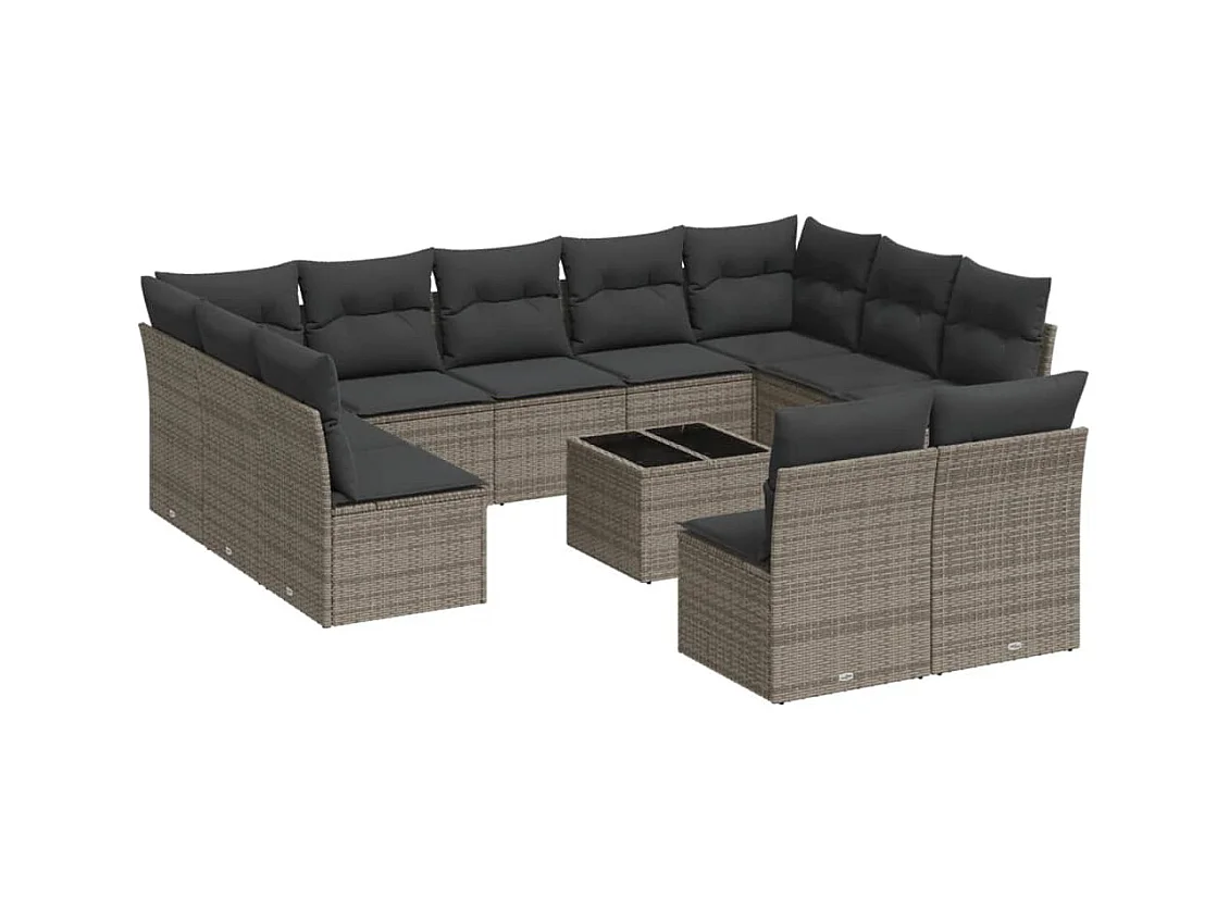 Salon de jardin avec coussins 12 pcs gris résine tressée