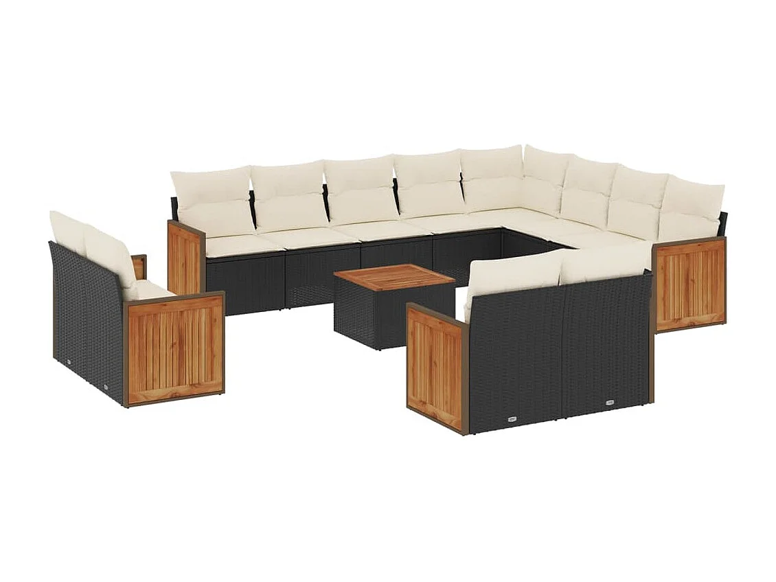 Salon de jardin avec coussins 13 pcs noir résine tressée