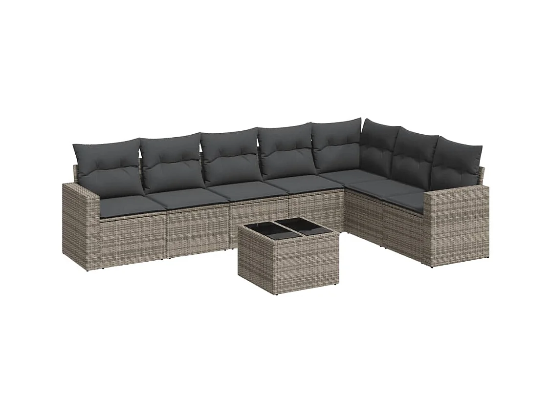 Salon de jardin 8 pcs avec coussins gris résine tressée