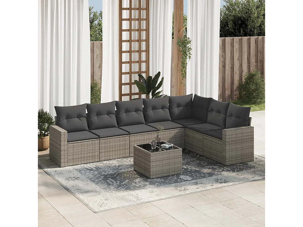 Salon de jardin 8 pcs avec coussins gris résine tressée