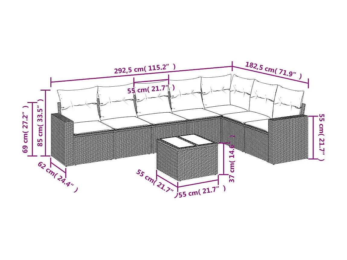 Salon de jardin 8 pcs avec coussins gris résine tressée