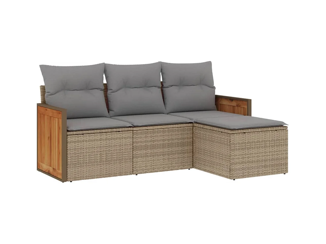 Salon de jardin avec coussins 4 pcs beige résine tressée