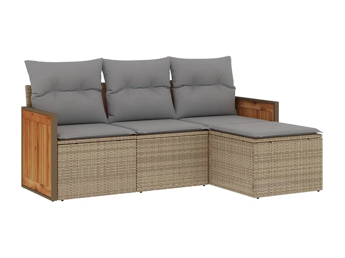 Salon de jardin avec coussins 4 pcs beige résine tressée