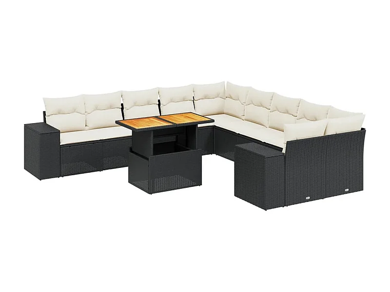 Salon de jardin 11 pcs avec coussins noir résine tressée