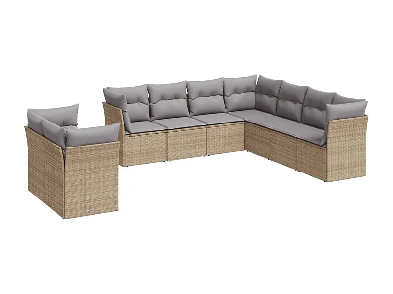 Salon de jardin avec coussins 9 pcs beige résine tressée
