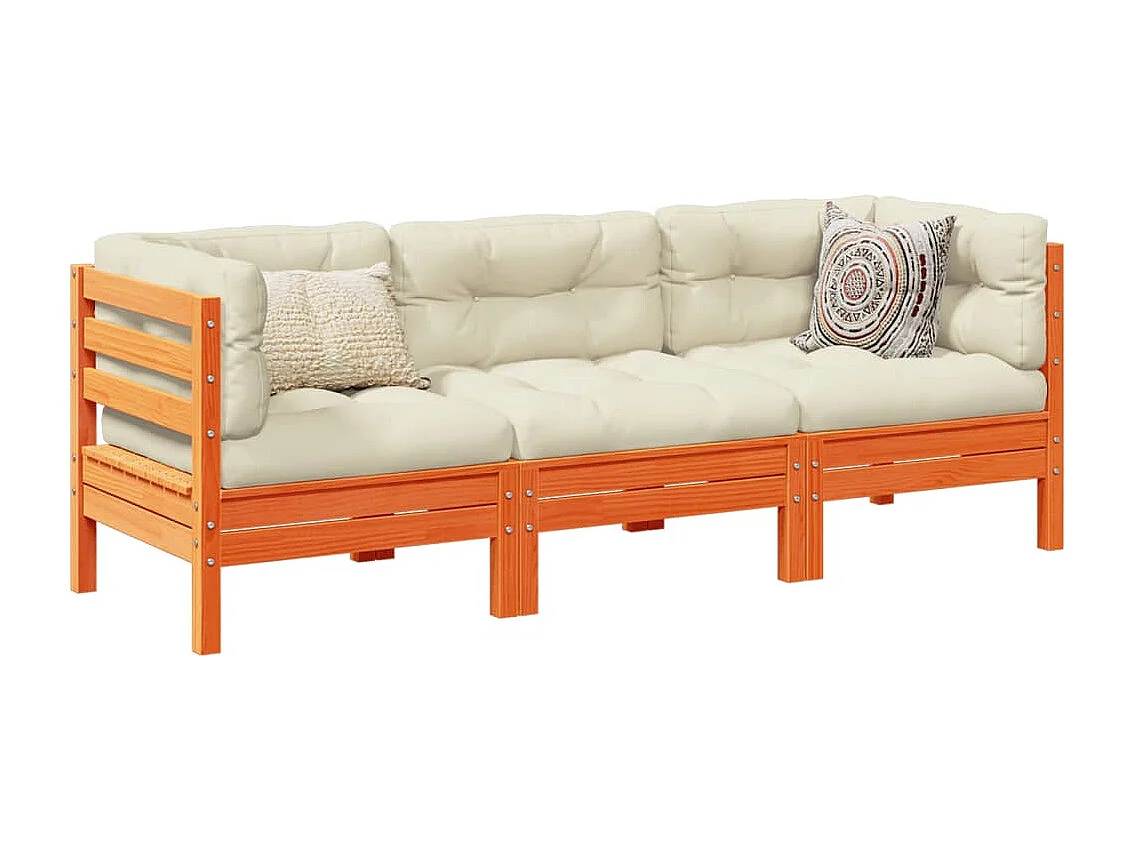 Salon de jardin 3 pcs avec coussins cire marron bois pin massif