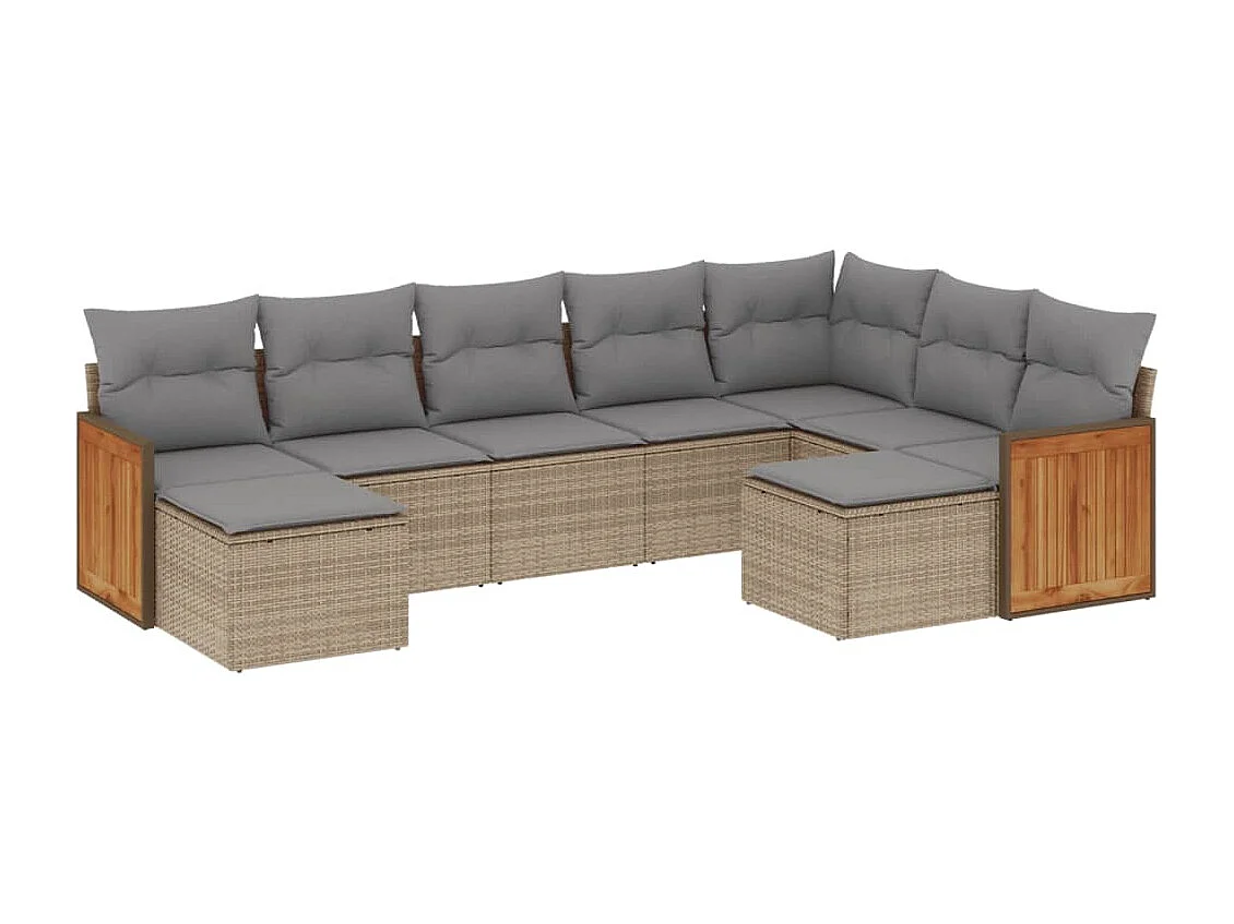 Salon de jardin avec coussins 9 pcs beige résine tressée