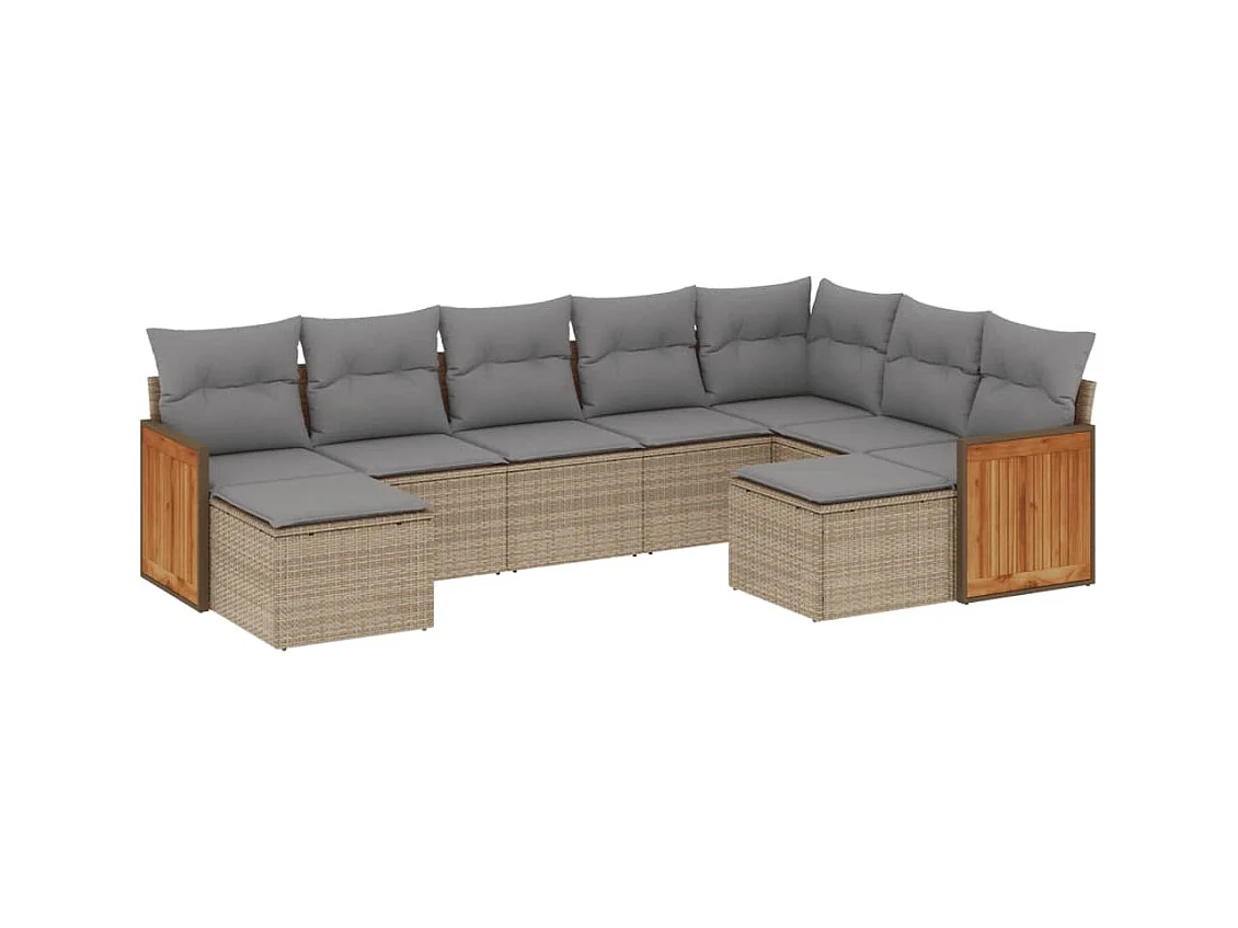 Salon de jardin avec coussins 9 pcs beige résine tressée